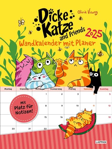 Dicke Katze and Friends - Wandkalender mit Planer 2025: Viel Platz für Notizen | Geschenk für Katzenfreunde von Lappan
